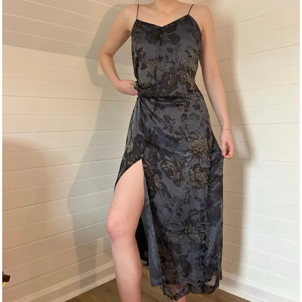 Vintage banana republic 100% silk navy floral maxi dress - Picture 1 of 5